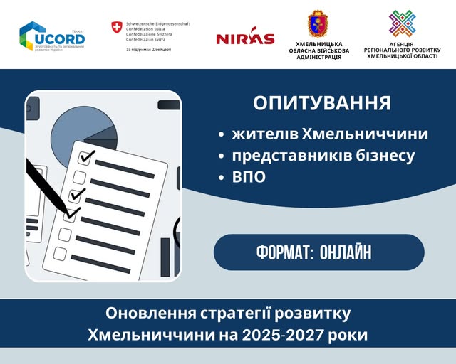 Запрошуємо взяти участь в онлайн-опитуванні для оновлення стратегії розвитку Хмельниччини